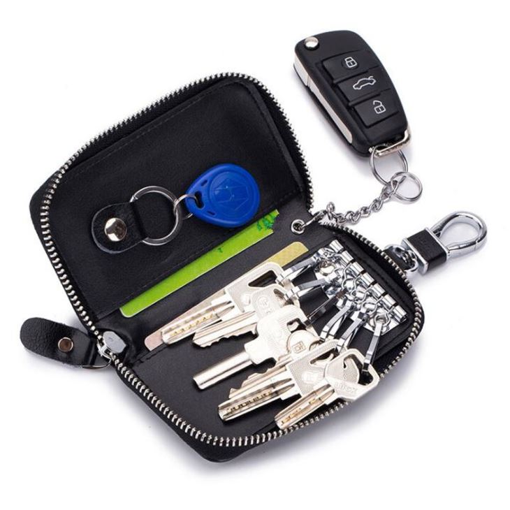 Leather Car Keychain Holder with card slot