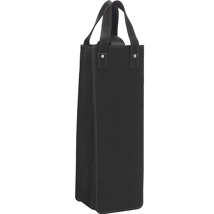 Black Leather Wine Carrier Bag